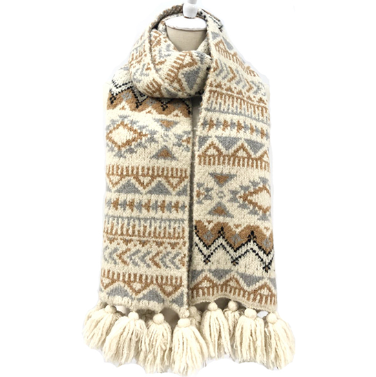 Knitted Fairisle Pattern Scarf with Tassel