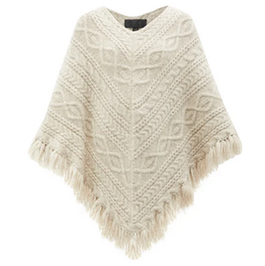 Cable Knit Poncho with Tassel