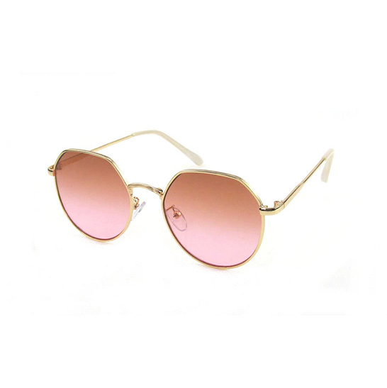 Semi-hexagon classic Metal Sunglasses with pink lenses