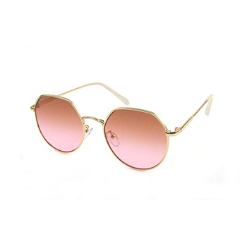 Semi-hexagon classic Metal Sunglasses with pink lenses