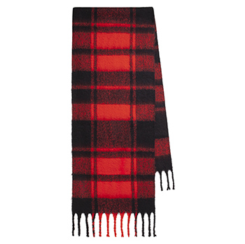 Recycled Plaid Fringed Scarf