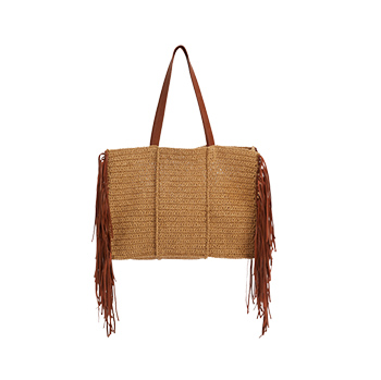 PU Fringed Straw Beach Bag