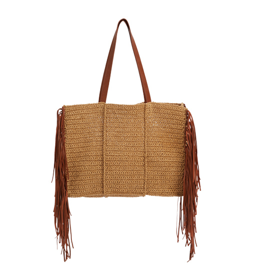 PU Fringed Straw Beach Bag