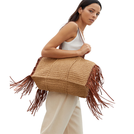 PU Fringed Straw Beach Bag