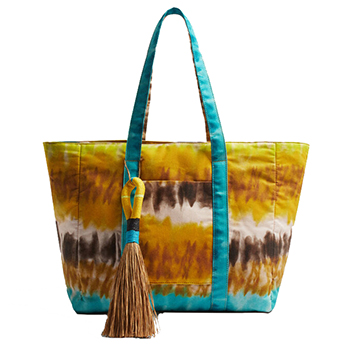 Pad Dye Printing Cotton Beach Bag with Raffia Tassel