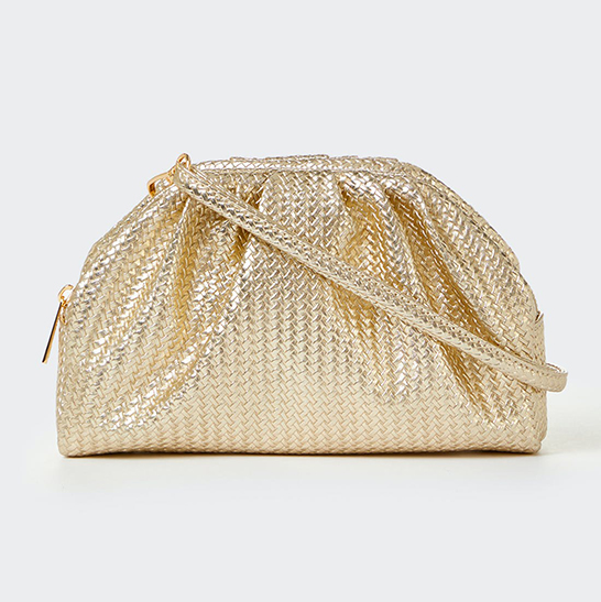 PU Braided Metallic Crinkled Clutch