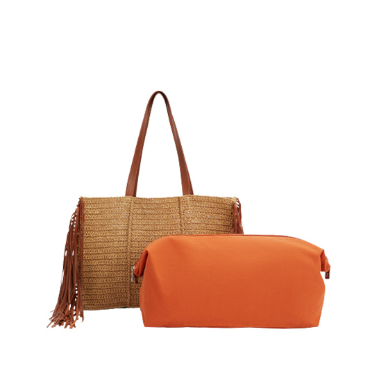 PU Fringed Straw Beach Bag