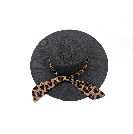 Black Leopard Straw Hat