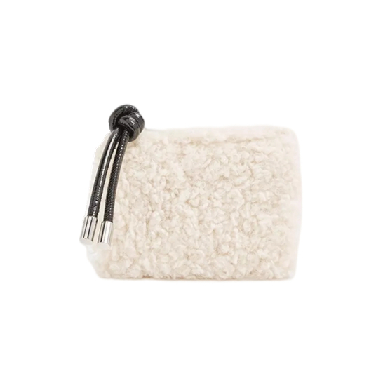 Knotted PU Puller Half Teddy Fake Fur Half PU Leather Wallet