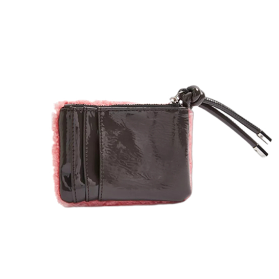 Knotted PU Puller Half Teddy Fake Fur Half PU Leather Wallet