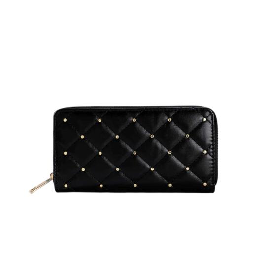 Rivet Decor Rhomboid Quilted Long Wallet