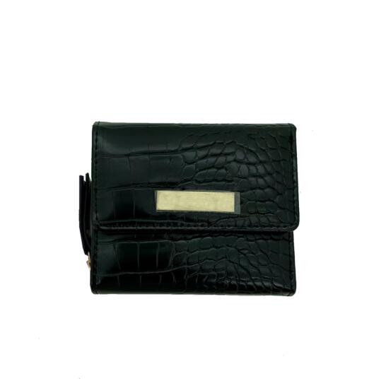 Magnet Buckle Zipper Closure Croco Decor PU Leather Wallet