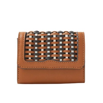Contrast Color PU Leatehr Woven Flap Short Folded Wallet