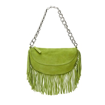 Tassel Decor Suede Shoulder Bag with Metal Chain Shoulder Strap