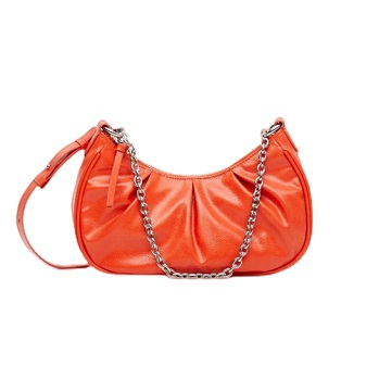 Zipper Closure Ruffle Baguette Bag with Chain