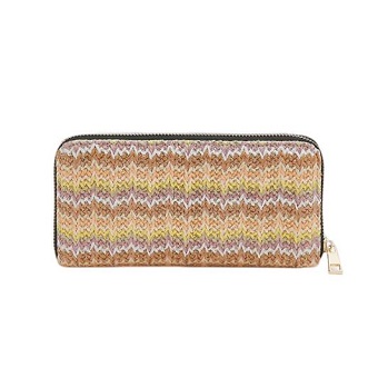 Contrast Color Raffia Ripple Woven Long Purse