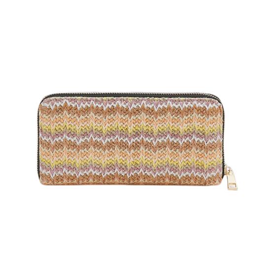 Contrast Color Raffia Ripple Woven Long Purse