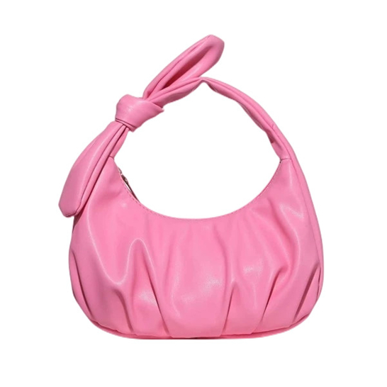 Knotted Handle Zipper Closure Ruffle Shoulder Bag