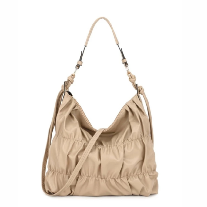 Ruffle Nylon Shoulder Bag with Long Strap