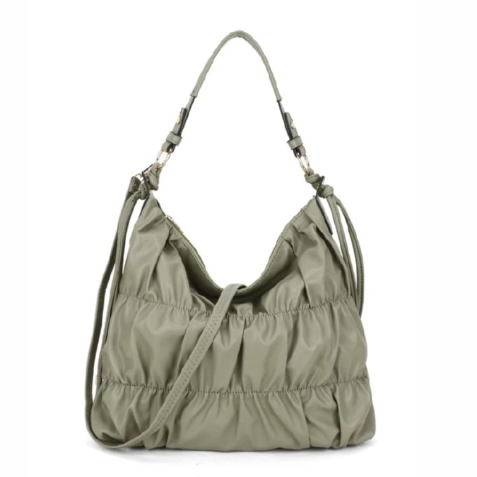 Ruffle Nylon Shoulder Bag with Long Strap