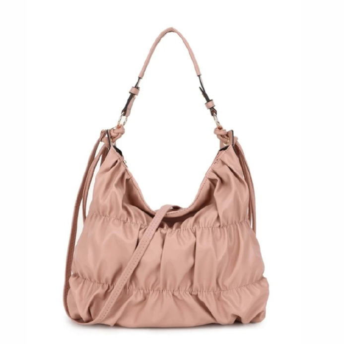 Ruffle Nylon Shoulder Bag with Long Strap