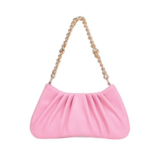 Metal Chain Magnet Buckle Ruffle Baguette Shoulder Bag