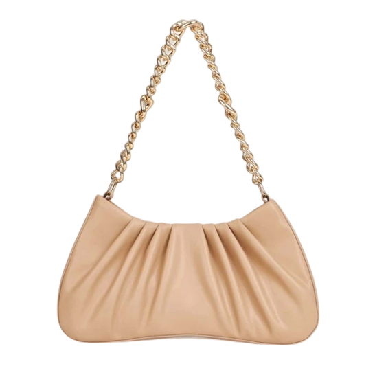 Metal Chain Magnet Buckle Ruffle Baguette Shoulder Bag