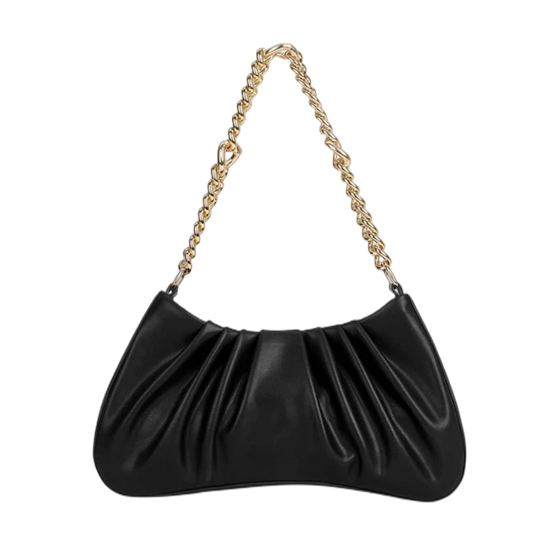 Metal Chain Magnet Buckle Ruffle Baguette Shoulder Bag