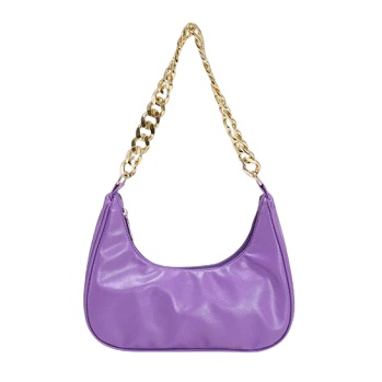 Metal Chain Zipper Closure Ruffle Baguette Shoulder Bag