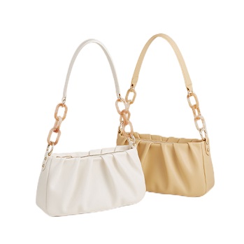 PU+Acrylic Chain Shoulder Strap Ruffle Crossbody Bag