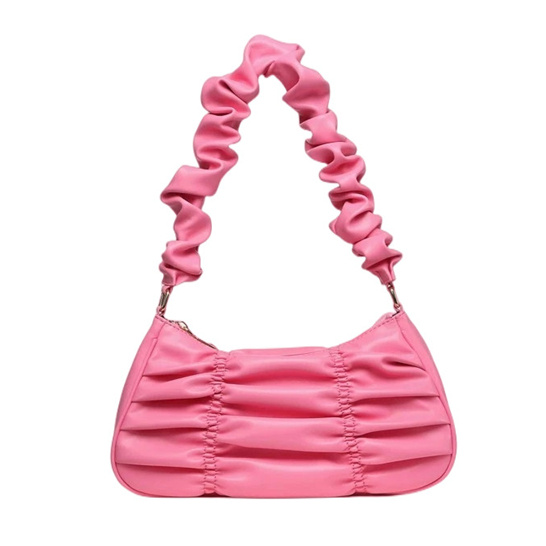 Ruffle Quilted Baguette Shoulder Bag