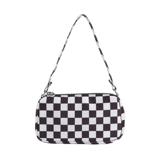 Checkboard Decor Cotton Shoulder Bag with Heart-shaped Fitting