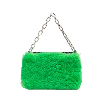 Leather+Teddy Fake Fur Crossbody Bag with Chain