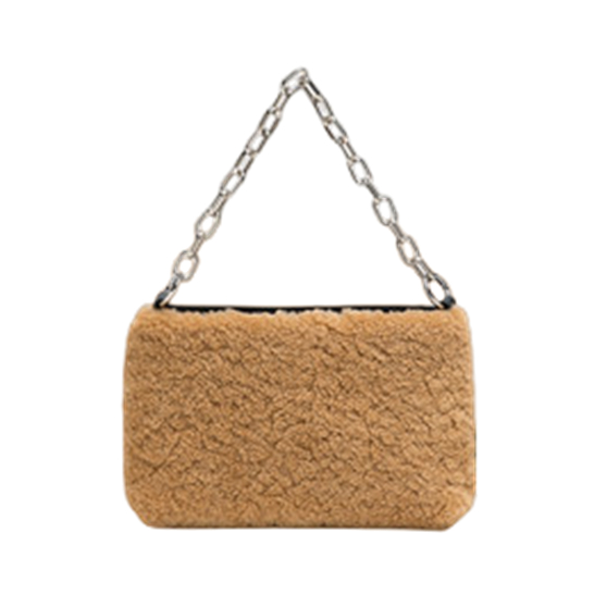 Leather+Teddy Fake Fur Crossbody Bag with Chain