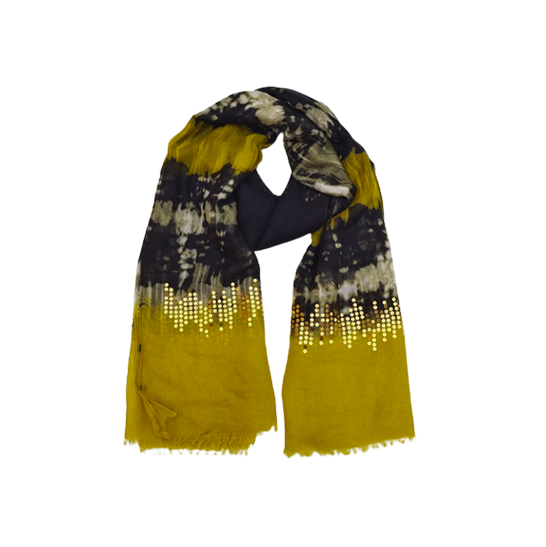 Yellow Woven Scarves With Sequins