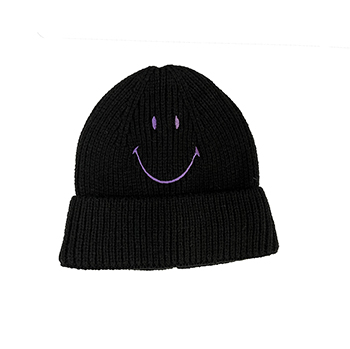 Smiley Embroidered Acrylic Cuffed Kniited Hat