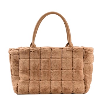 Knotted Check Quilted Teddy Fake Fur Tote Bag