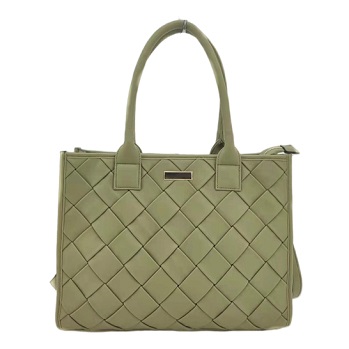 Check Woven Tote Bag with Tube Handle