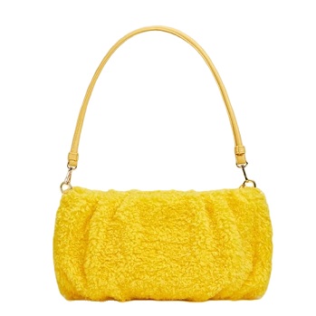 Teddy Fake Fur Zipper Closure Ruffle Shoulder Bag