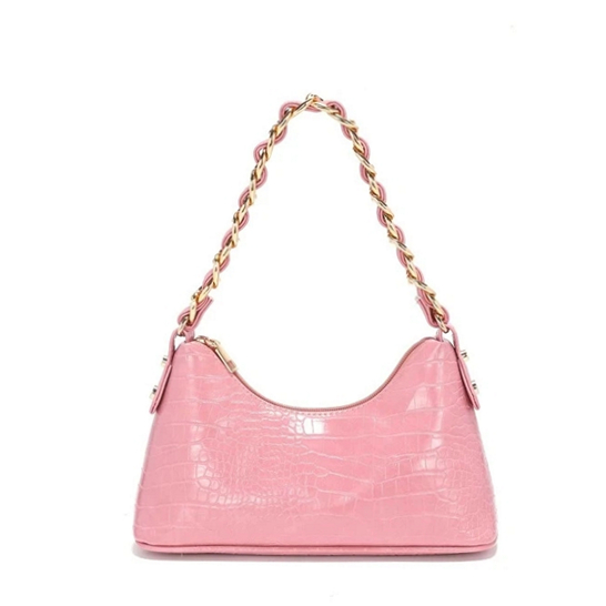 PU+Chain Shoulder Strap Croc Finish Patent Leather Shoulder Bag