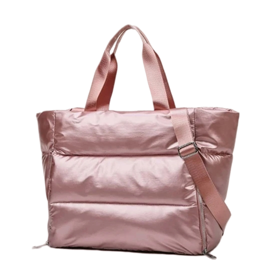 Side Zipper Pocket Quilted Polyester Shopper Bag