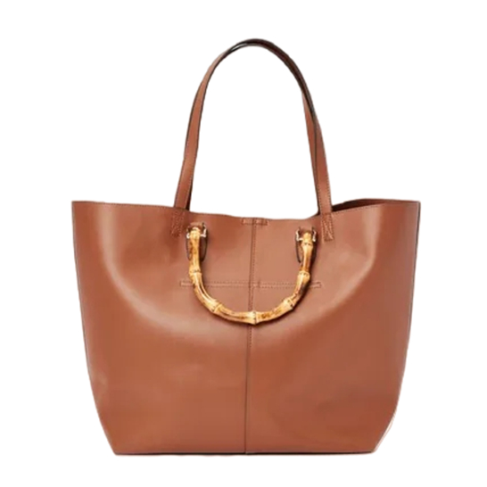 Bamboo Handle Simple Style Solid Colour Tote Shopper Bag