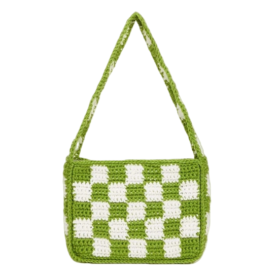 Contrast Colour Checkboard Woven Shoulder Bag