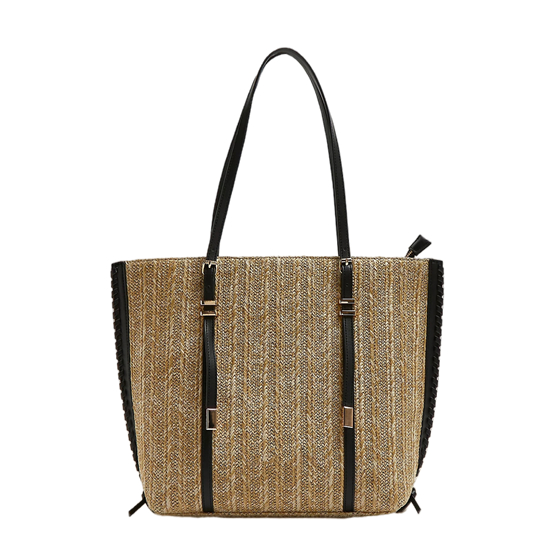 PU Woven on Sides + PP Straw Woven Shopper Bag