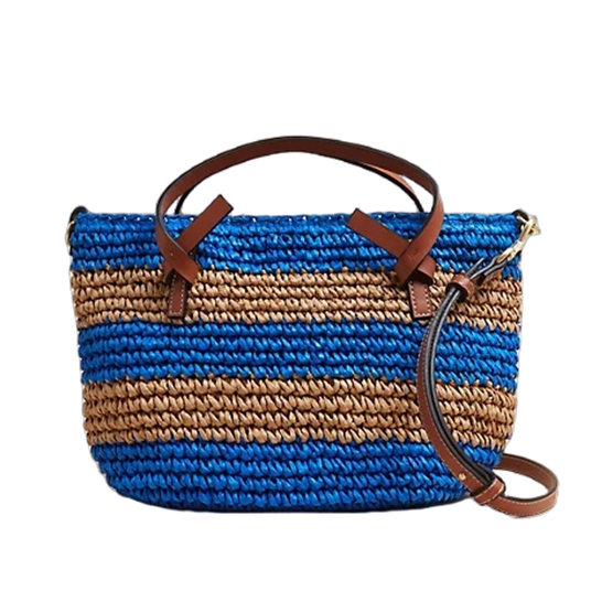 Knotted Handle Contrast Colour Paper Woven Long Strap Bag