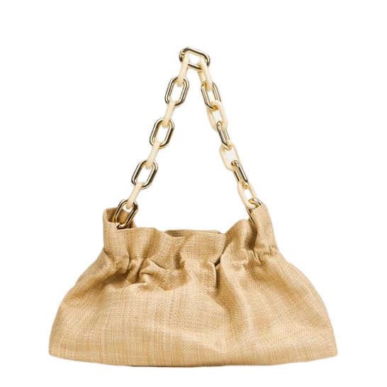 Acrylic+Metal Chain Drawstring Paper Woven Bag