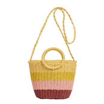 Contrast Colour Round Handle Paper Woven Long Strap Bag