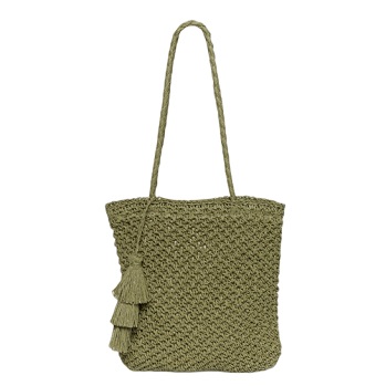 Tassels Decor Paper Woven Shoulder Bag