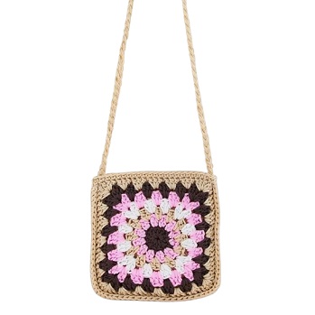 Contrast Colour Cotton Woven Long Strap Bag