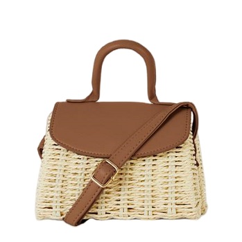 Contrast Colour Flap Long Strap Paper Woven Bag